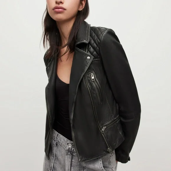 All Saints Cargo Leather Biker Jacket - Picture 1 of 2